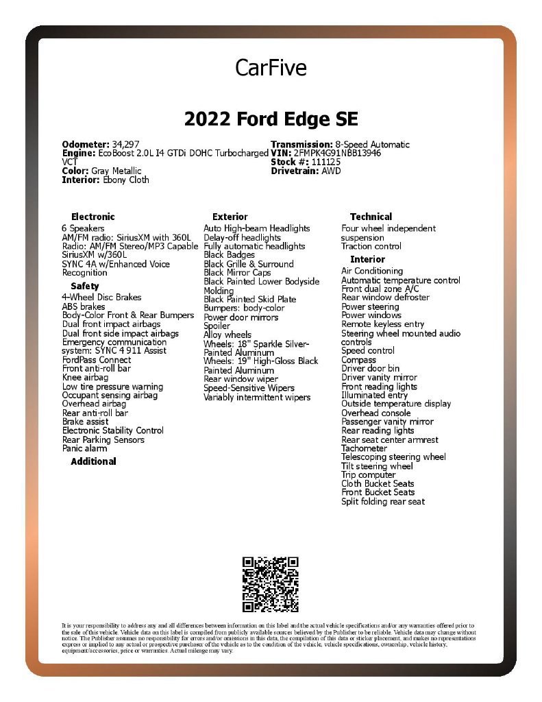 Used 2022 Ford Edge SE w/ Black Appearance Package AWD/4WD image 28