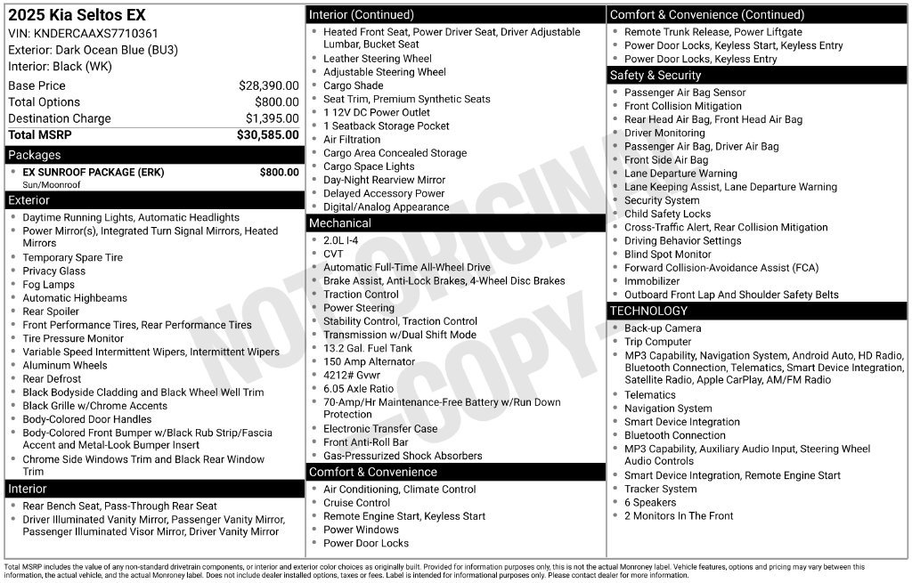 Used 2025 Kia Seltos EX w/ EX Sunroof Package AWD/4WD image 10
