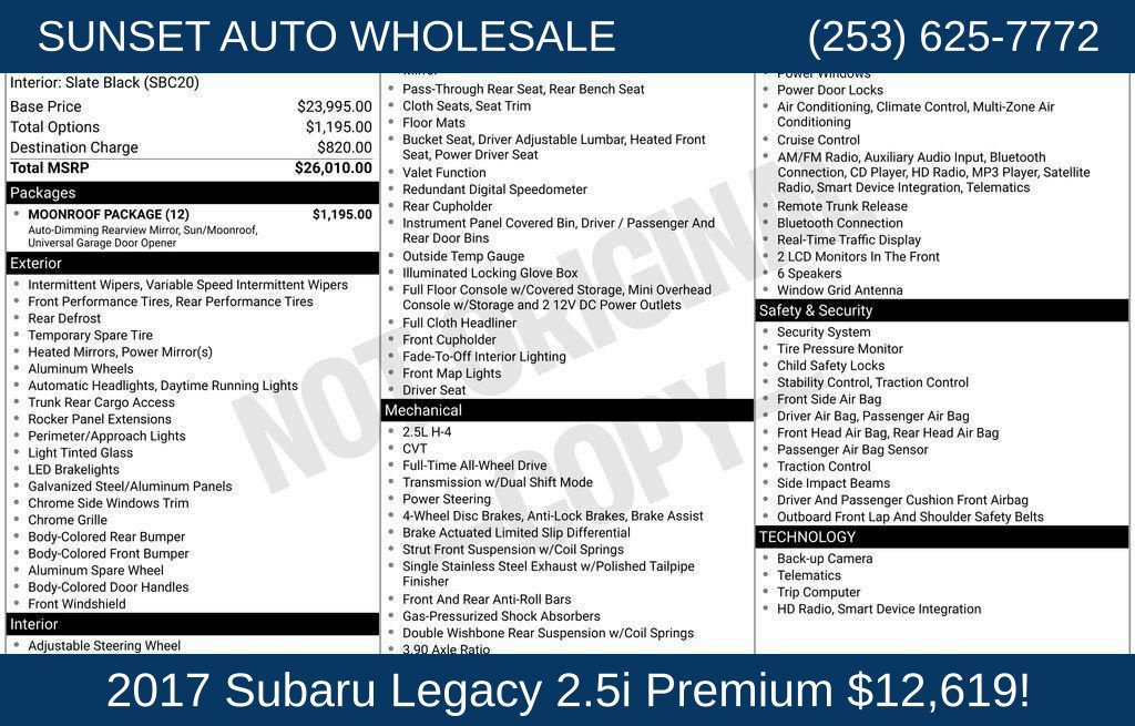 Used 2017 Subaru Legacy 2.5i Premium w/ Moonroof Package AWD/4WD image 39