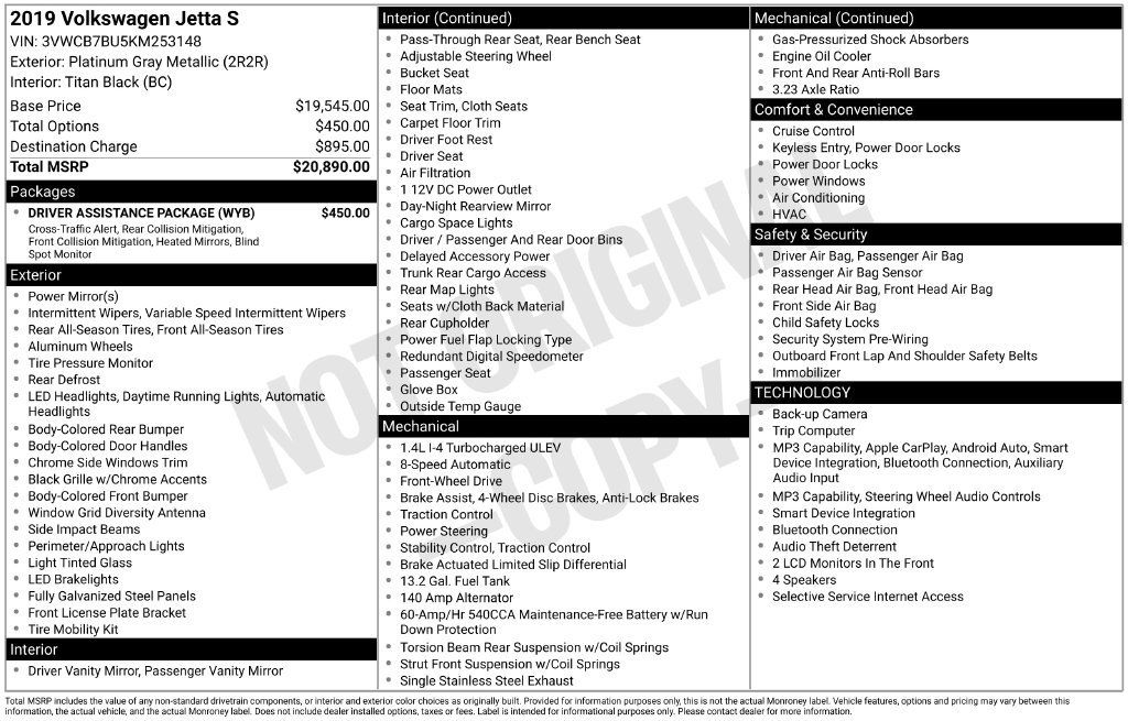 Used 2019 Volkswagen Jetta S w/ Driver Assistance Package FWD image 2