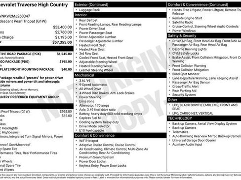 Used 2021 Chevrolet Traverse High Country w/ LPO, 'HIT The Road' Package image 6