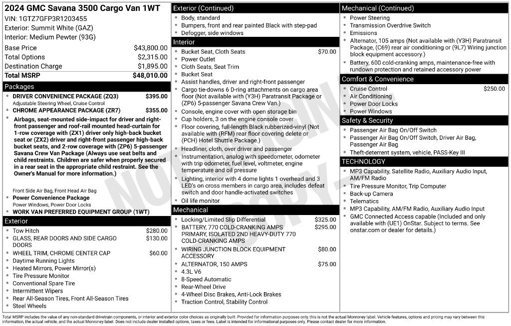 Used 2024 GMC Savana 3500 w/ Driver Convenience Package RWD image 4