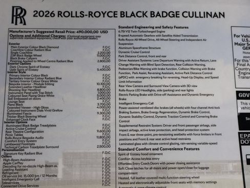 Certified 2026 Rolls-Royce Cullinan Black Badge AWD/4WD image 30