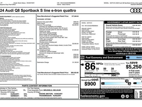 Used 2024 Audi Q8 e-tron Premium Plus w/ Premium Plus Package AWD/4WD image 3
