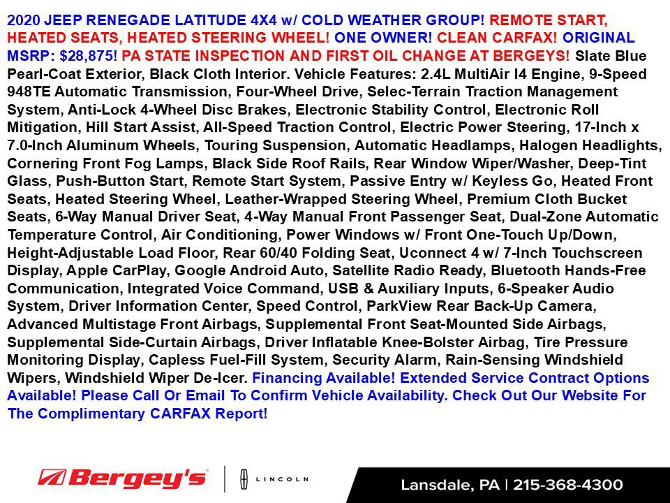 Used 2020 Jeep Renegade Latitude w/ Cold Weather Group AWD/4WD image 2
