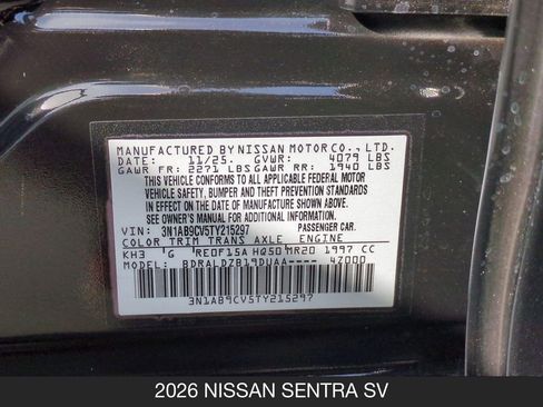 Used 2026 Nissan Sentra SV w/ Floor Mat Package FWD image 25