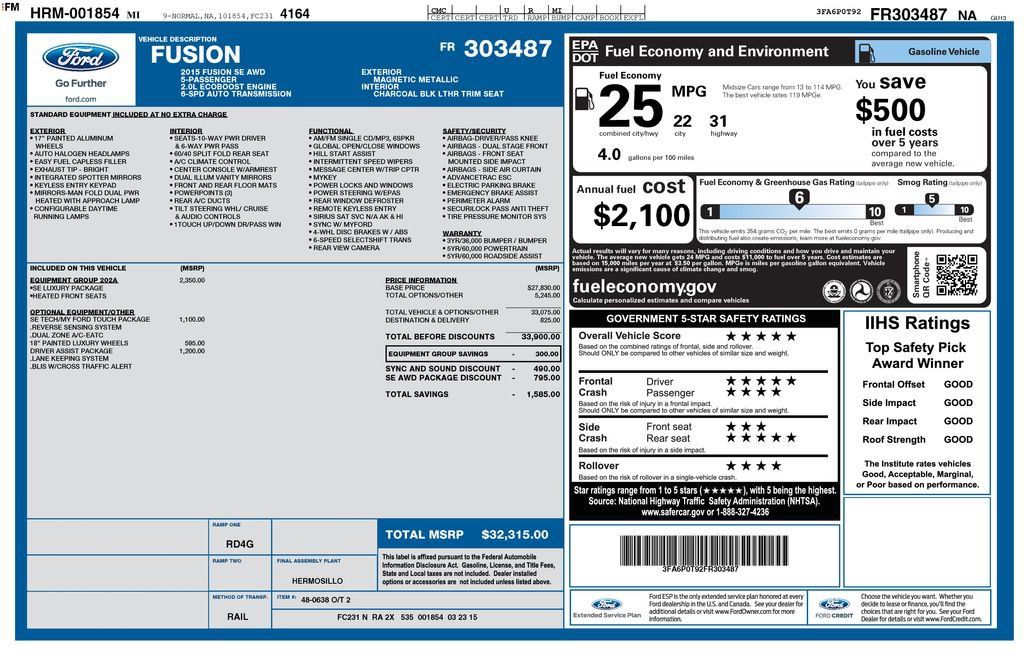 Used 2015 Ford Fusion SE w/ Equipment Group 202A AWD/4WD image 37