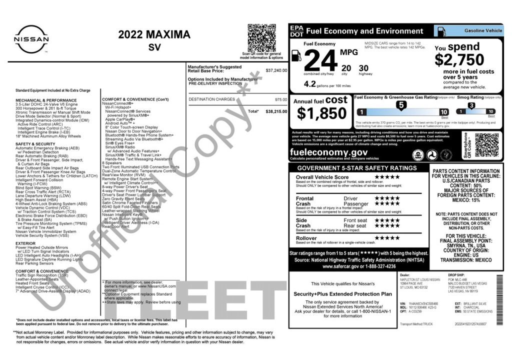 Used 2022 Nissan Maxima SV FWD image 3