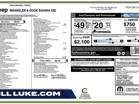 Used 2024 Jeep Wrangler Unlimited Sahara w/ Technology Group AWD/4WD image 1