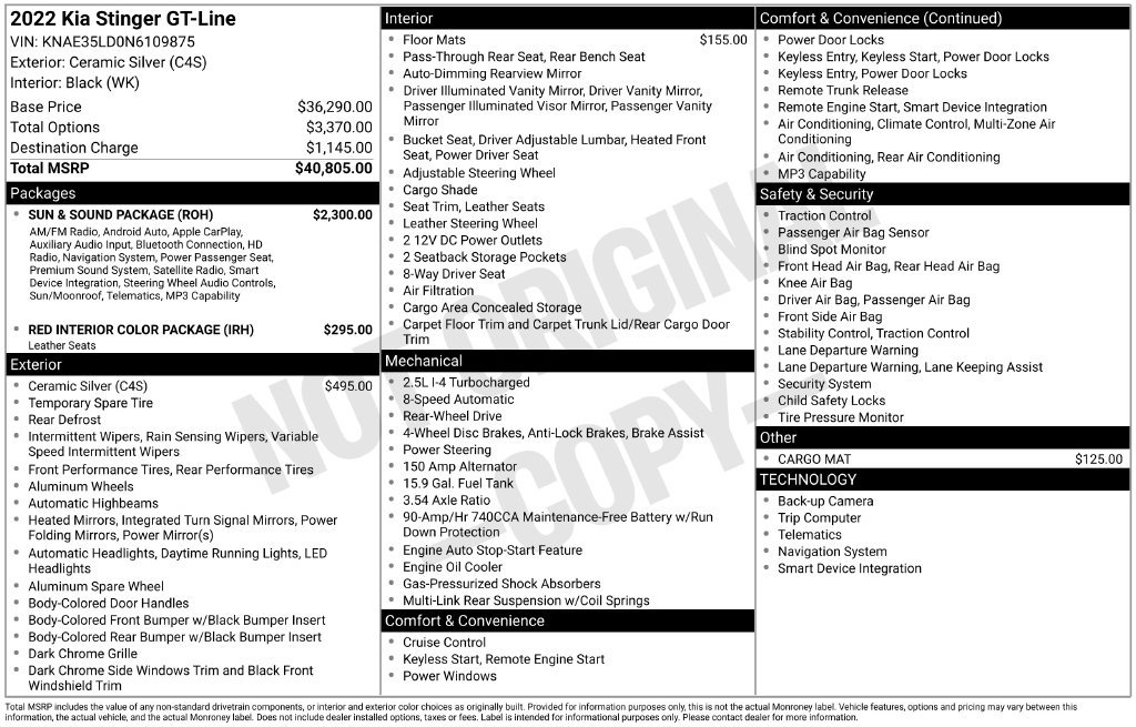 Used 2022 Kia Stinger GT-Line w/ Sun & Sound Package RWD image 1