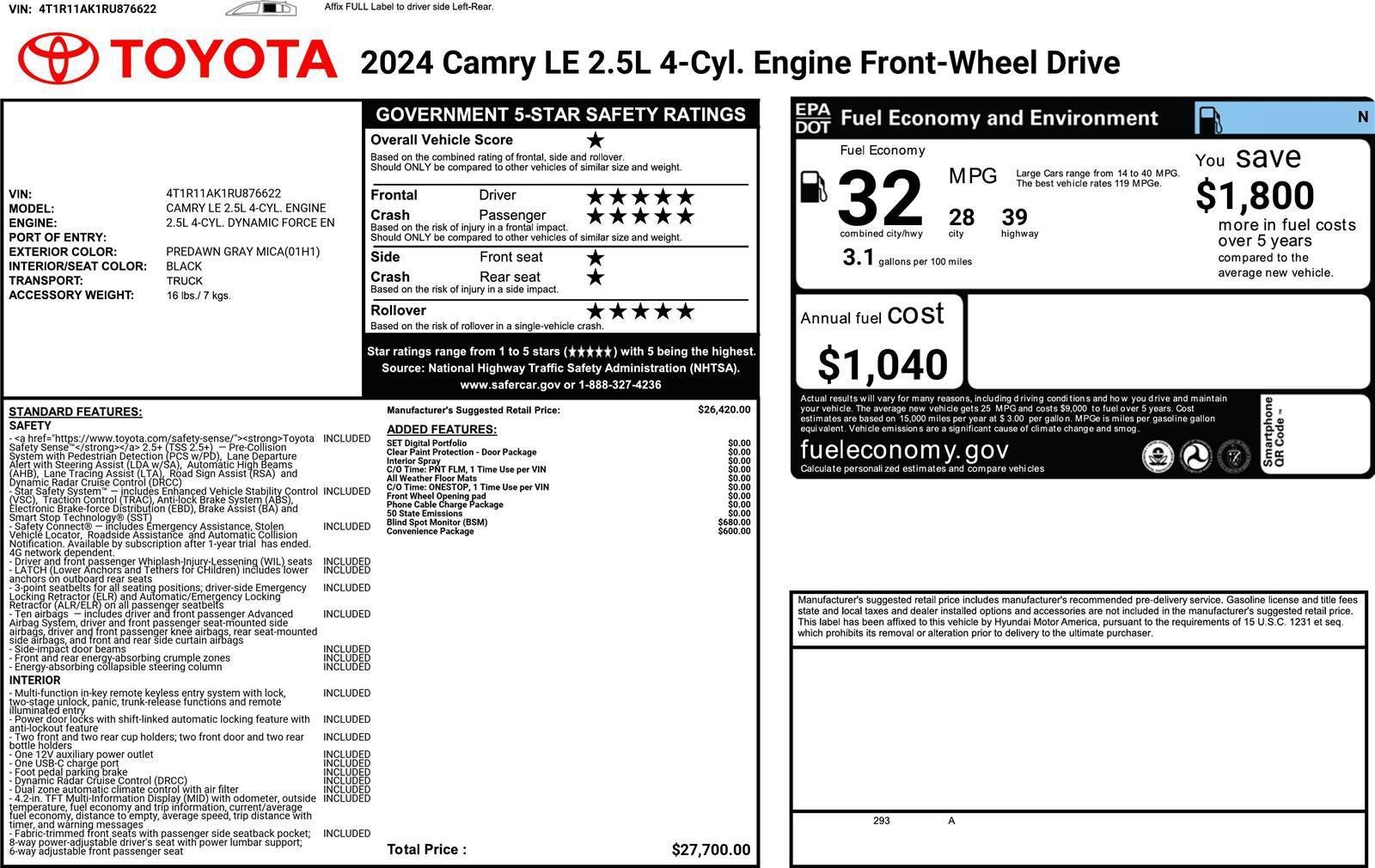Used 2024 Toyota Camry LE w/ Convenience Package FWD image 3