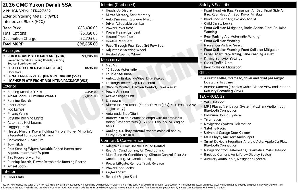 New 2026 GMC Yukon Denali w/ Sun & Power Step Package AWD/4WD image 36