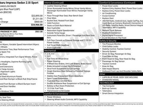 Used 2018 Subaru Impreza 2.0i Sport w/ Popular Package #1 image 20