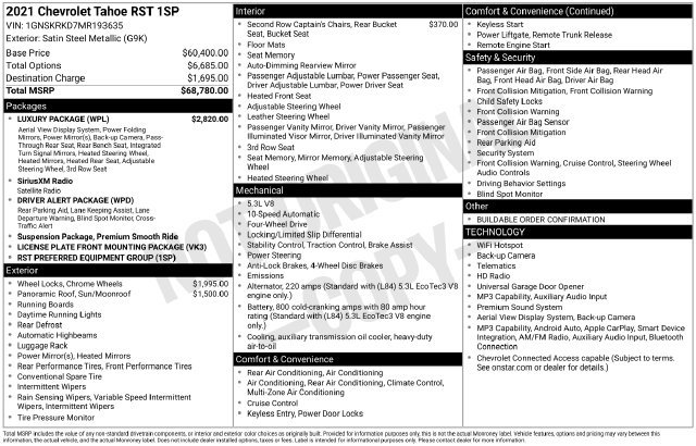 Used 2021 Chevrolet Tahoe RST w/ Luxury Package AWD/4WD image 12