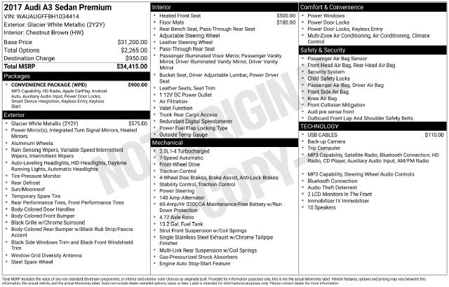 Used 2017 Audi A3 2.0T Premium w/ Convenience Package FWD image 15