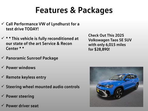Used 2025 Volkswagen Taos SE w/ Panoramic Sunroof Package AWD/4WD image 4