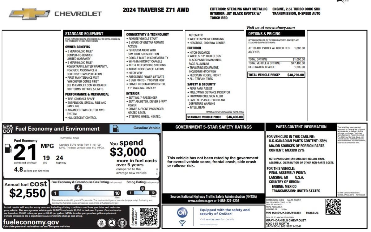 Used 2024 Chevrolet Traverse Z71 AWD/4WD image 15