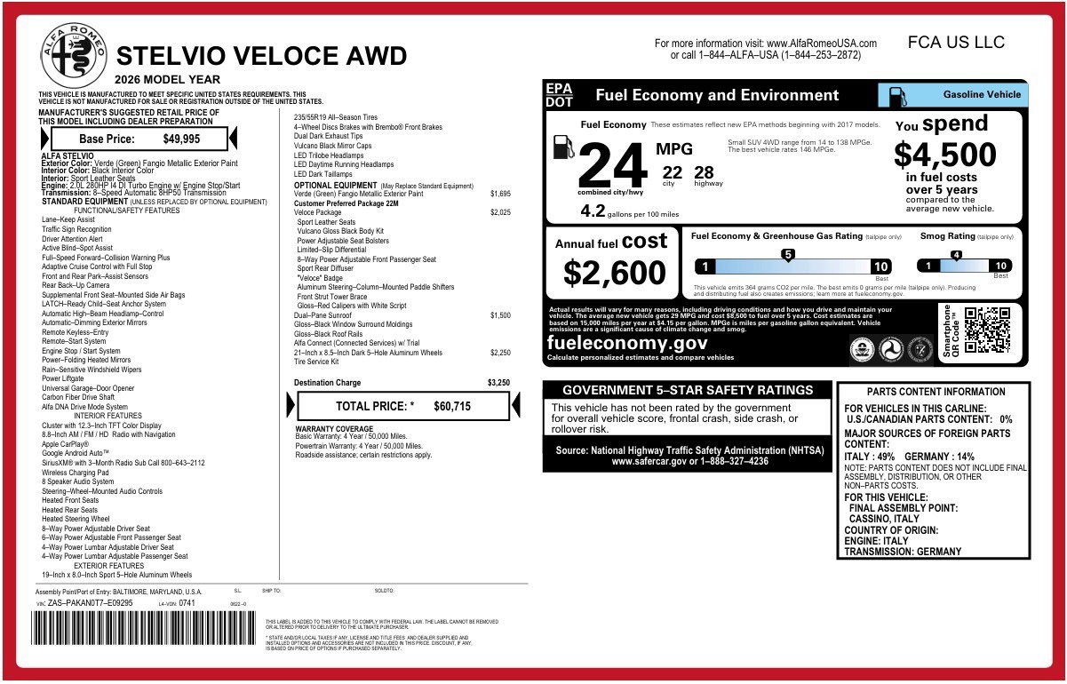 New 2026 Alfa Romeo Stelvio Sprint AWD/4WD image 25