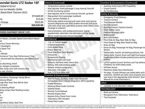 Used 2015 Chevrolet Sonic LTZ FWD image 1