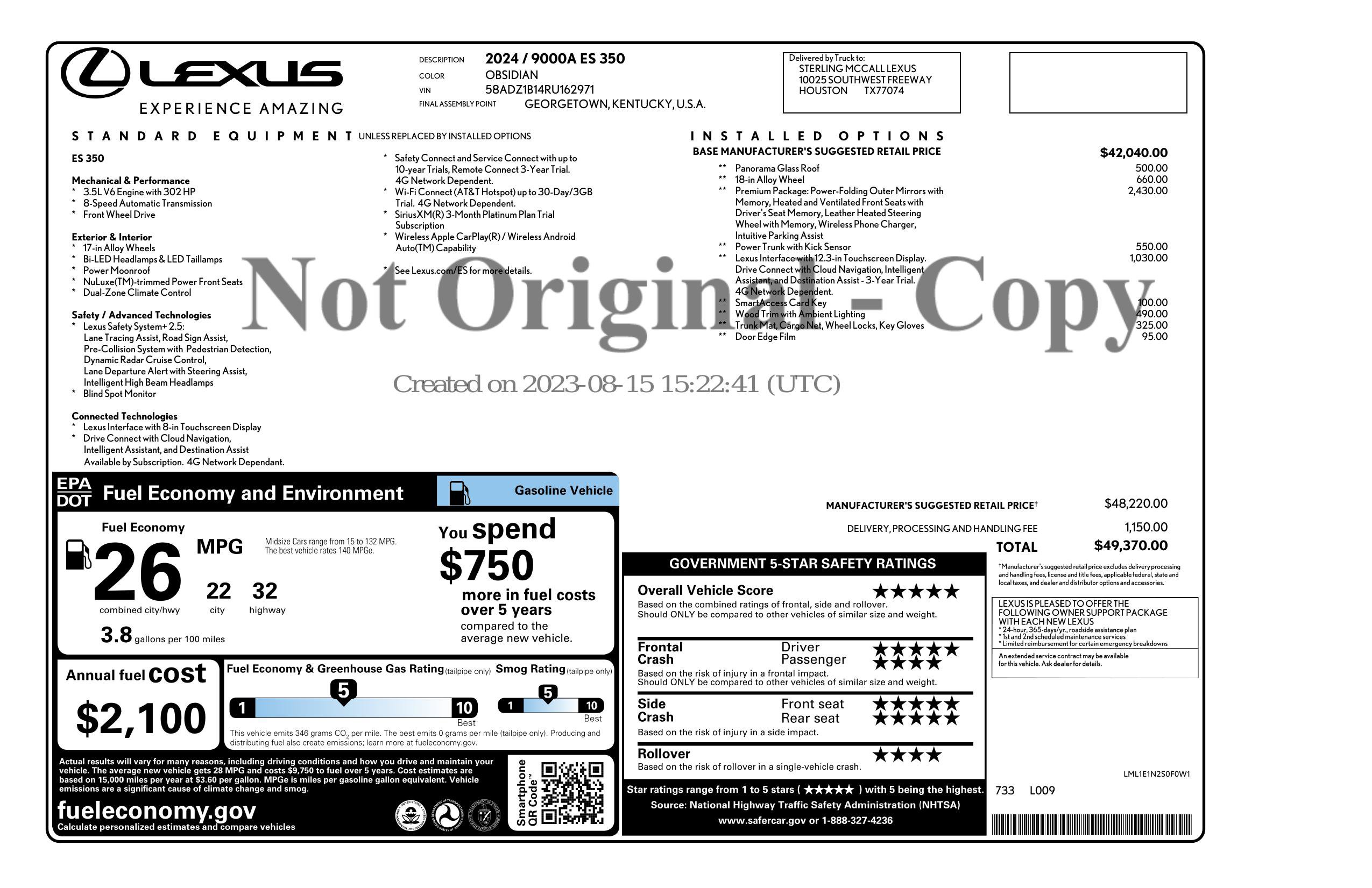 Used 2024 Lexus ES 350 w/ Premium Package FWD image 3