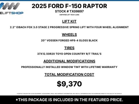 Used 2025 Ford F150 Raptor w/ Equipment Group 803A Raptor R AWD/4WD image 2