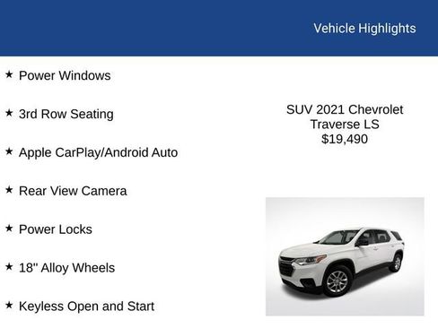 Used 2021 Chevrolet Traverse LS w/ LPO, Floor Liner Package FWD image 2
