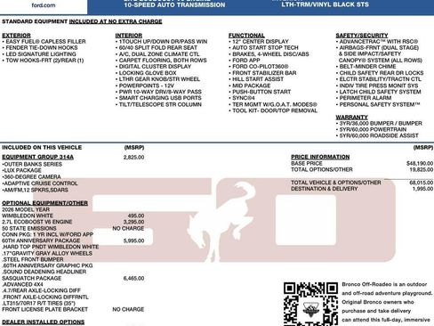 New 2026 Ford Bronco Outer Banks w/ Sasquatch Package AWD/4WD image 2
