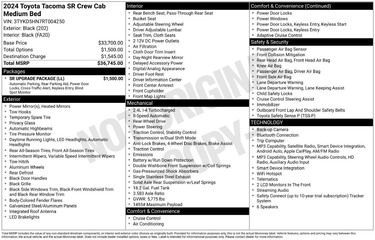 Used 2024 Toyota Tacoma SR w/ SR Upgrade Package RWD image 5