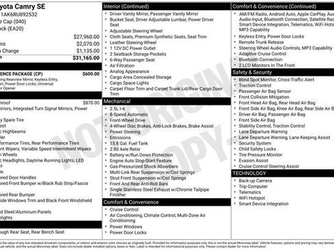 Used 2024 Toyota Camry SE w/ Convenience Package FWD image 9