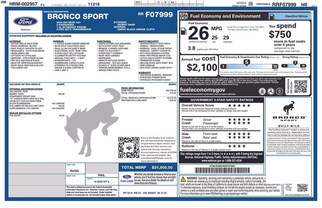 Certified 2024 Ford Bronco Sport Big Bend AWD/4WD image 34
