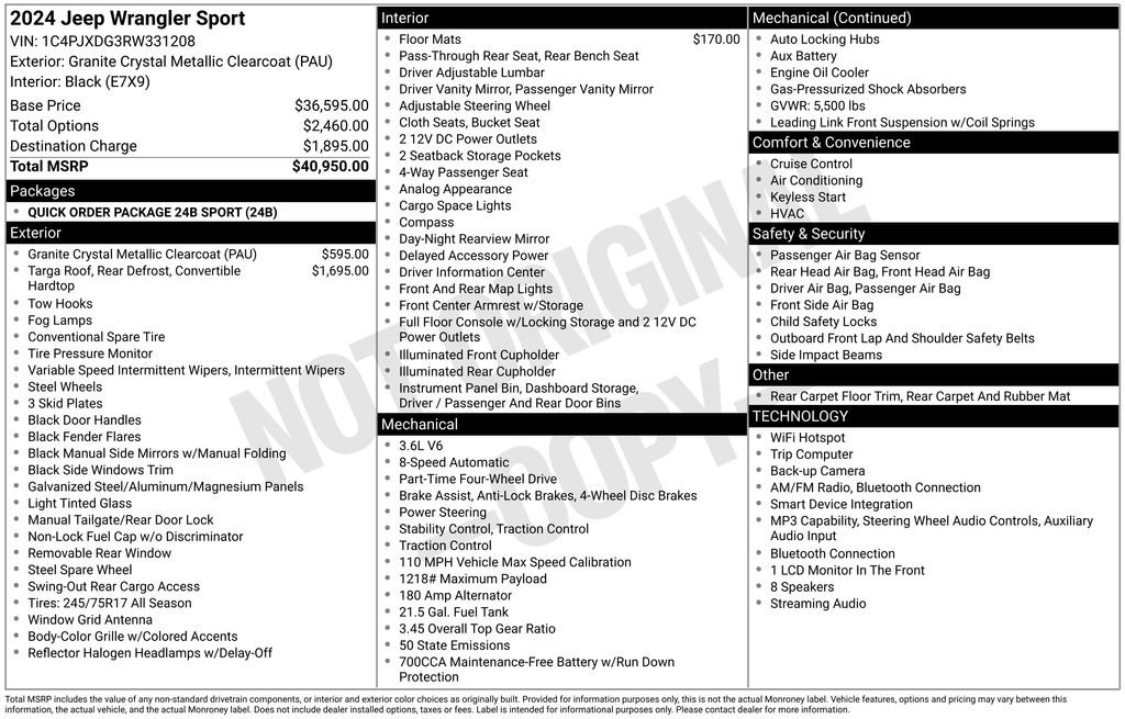 Used 2024 Jeep Wrangler Unlimited Sport AWD/4WD image 24