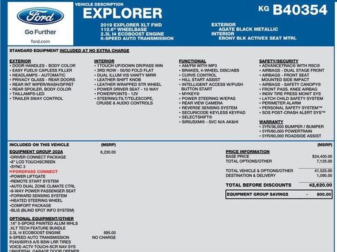 Used 2019 Ford Explorer XLT w/ Equipment Group 202A image 29