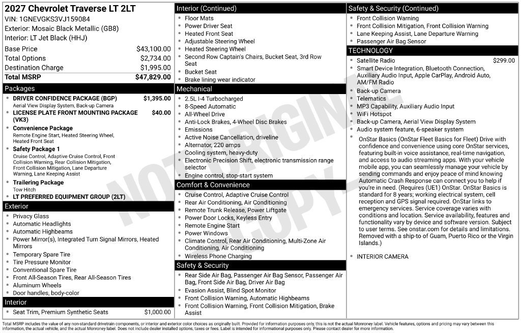 New 2027 Chevrolet Traverse LT w/ Driver Confidence Package AWD/4WD image 5
