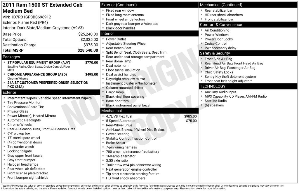 Used 2011 RAM 1500 ST w/ ST Popular Equipment Group RWD image 5