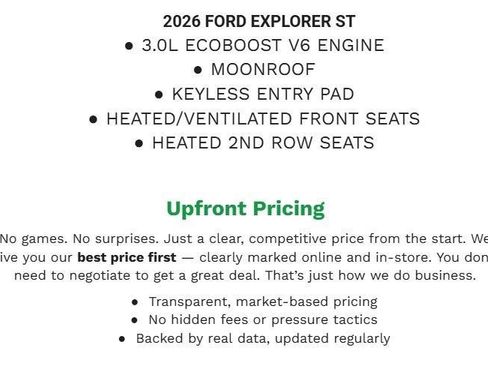 Certified 2026 Ford Explorer ST w/ Sun And Sound Package AWD/4WD image 2