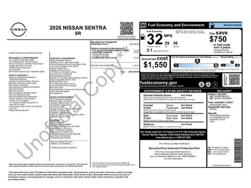 New 2026 Nissan Sentra SR w/ Floor Mat Package FWD image 6