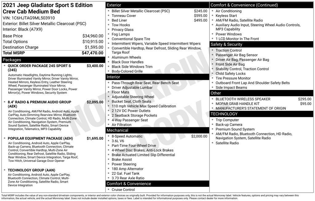Used 2021 Jeep Gladiator Sport AWD/4WD image 33