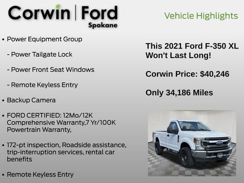 Certified 2021 Ford F350 XL w/ Power Equipment Group AWD/4WD image 13
