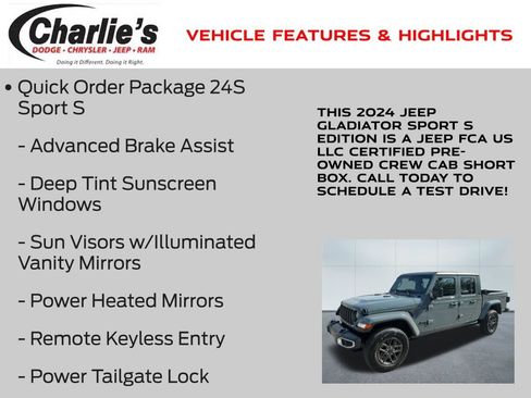 Certified 2024 Jeep Gladiator Sport AWD/4WD image 7