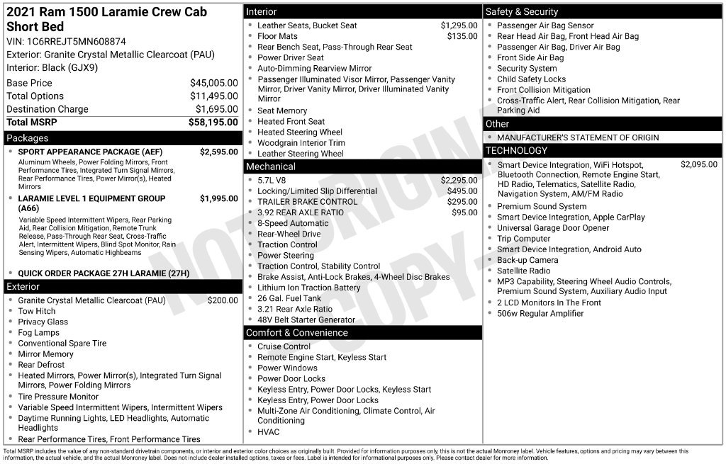 Used 2021 RAM 1500 Laramie w/ Sport Appearance Package RWD image 2
