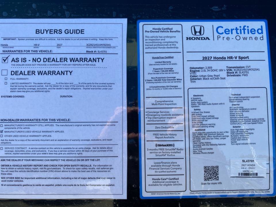 Certified 2027 Honda HR-V Sport image 33