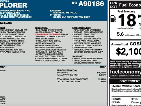 Used 2019 Ford Explorer Sport w/ Equipment Group 401A image 2