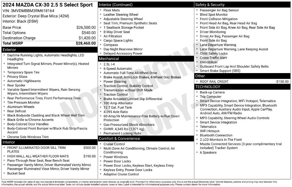 Used 2024 MAZDA CX-30 AWD 2.5 S w/ Select Sport Pkg image 2
