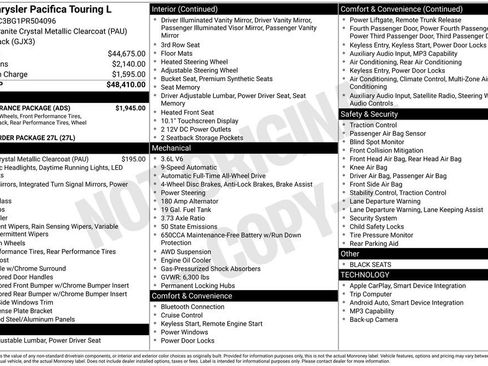 Used 2023 Chrysler Pacifica Touring-L w/ S Appearance Package AWD/4WD image 2
