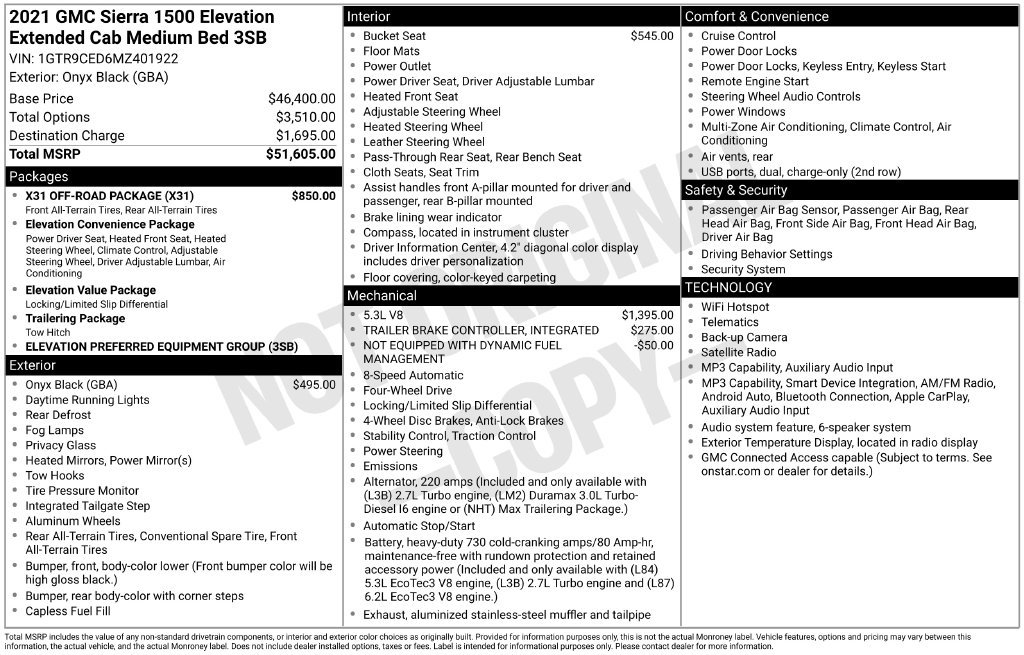 Used 2021 GMC Sierra 1500 Elevation w/ X31 Off-Road Package AWD/4WD image 2