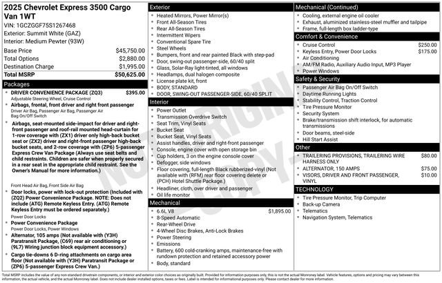 New 2025 Chevrolet Express 3500 w/ Driver Convenience Package RWD image 6
