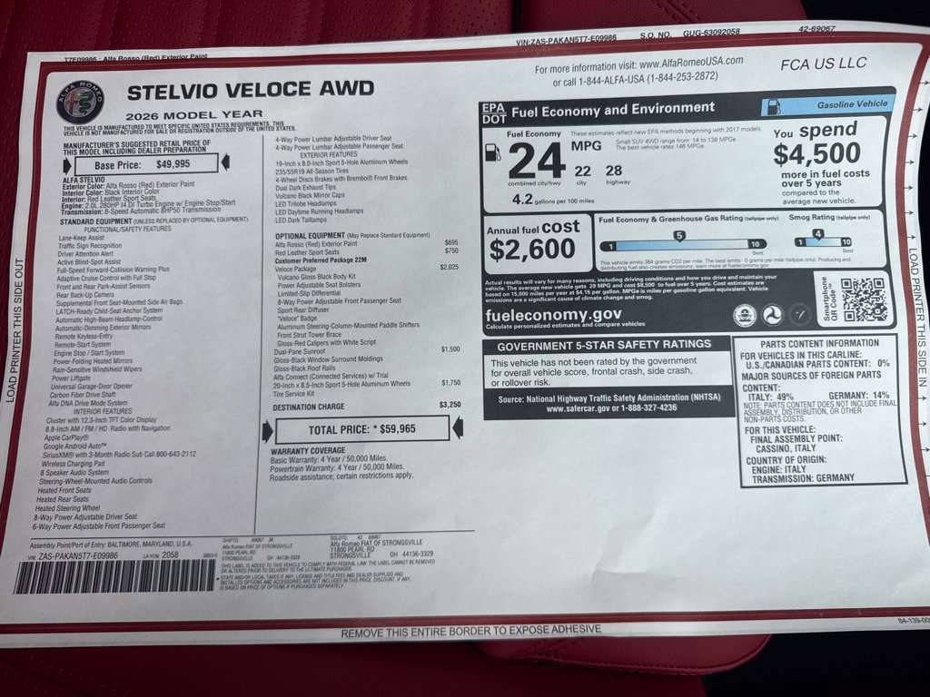 New 2026 Alfa Romeo Stelvio Sprint AWD/4WD image 70