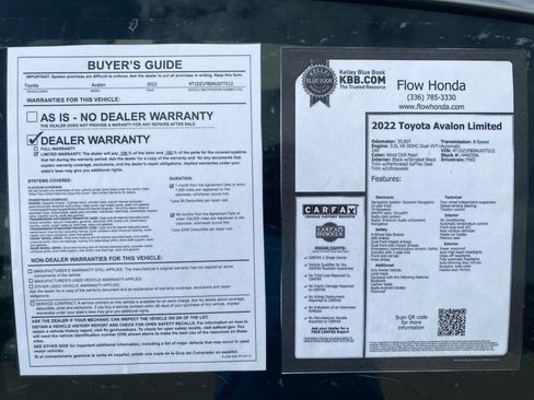 Used 2022 Toyota Avalon Limited w/ Advanced Safety Package FWD image 37