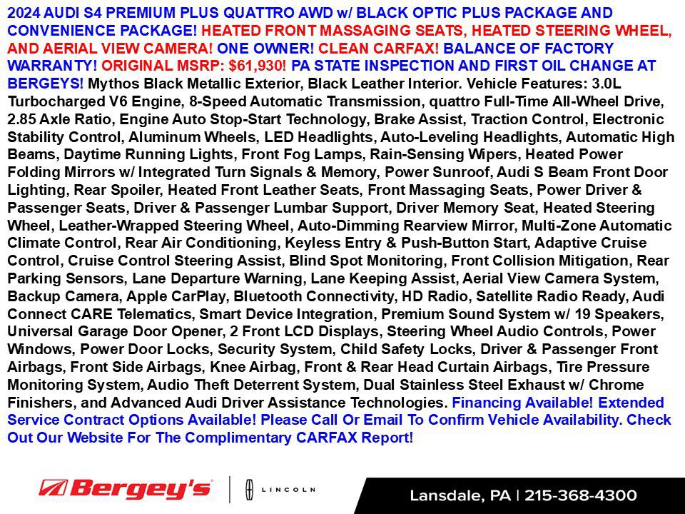Used 2024 Audi S4 Premium Plus w/ Premium Plus Package AWD/4WD image 2