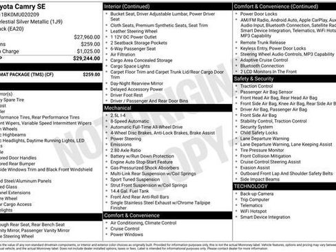 Certified 2021 Toyota Camry SE w/ Carpet Mat Package (TMS) AWD/4WD image 7